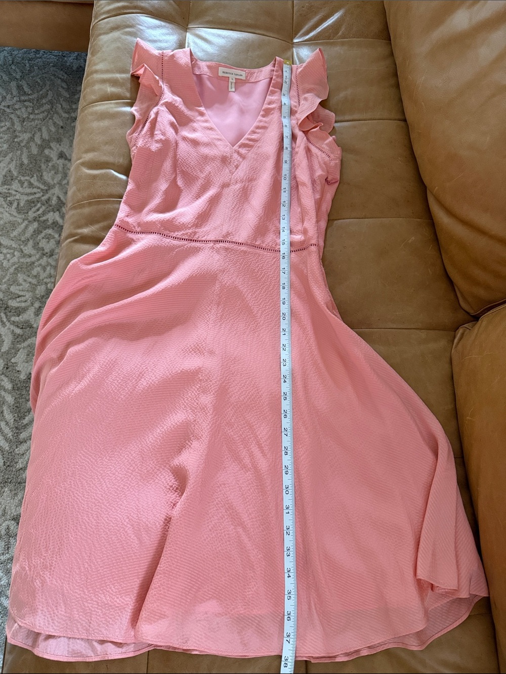 Rebecca Taylor A-Line Silk Sleeveless Ruffled Dress In Peach - Picture 12 of 12